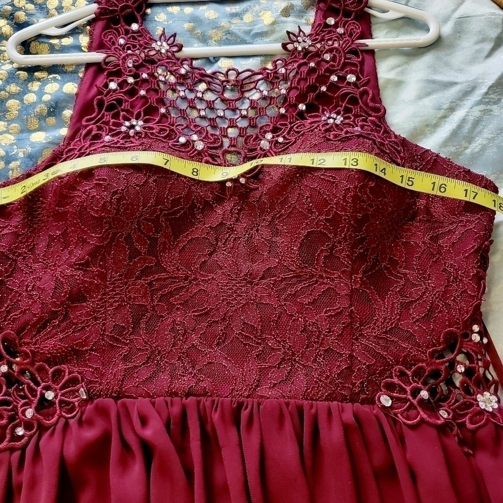 Evening Embellished Glitter Sweetheart Dress Wine/ Maroon Prom - Picture 2 of 4